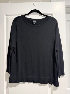 Eileen Fisher Black Long-Sleeve Crewneck Top
